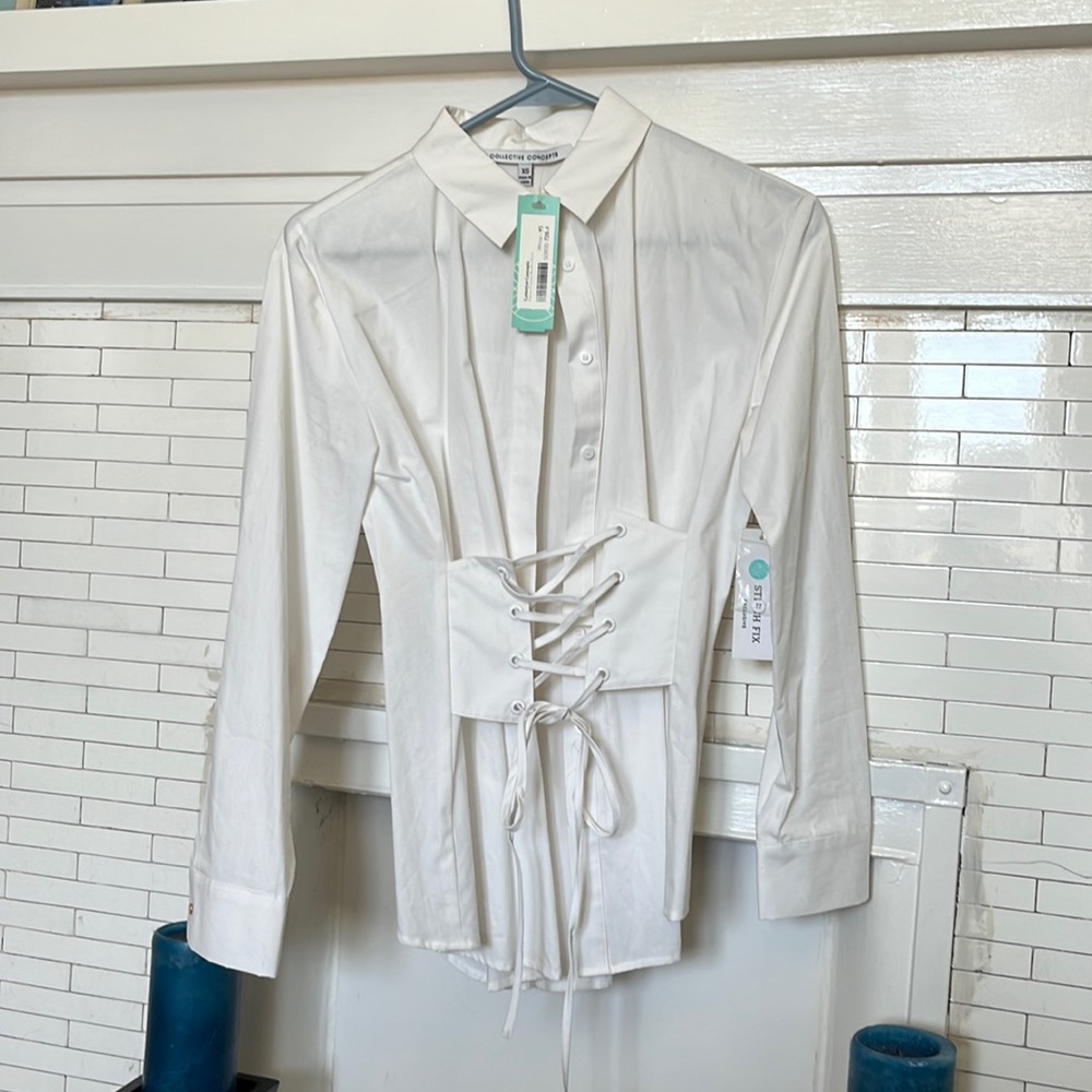 White corseted Button up dress Shirt
